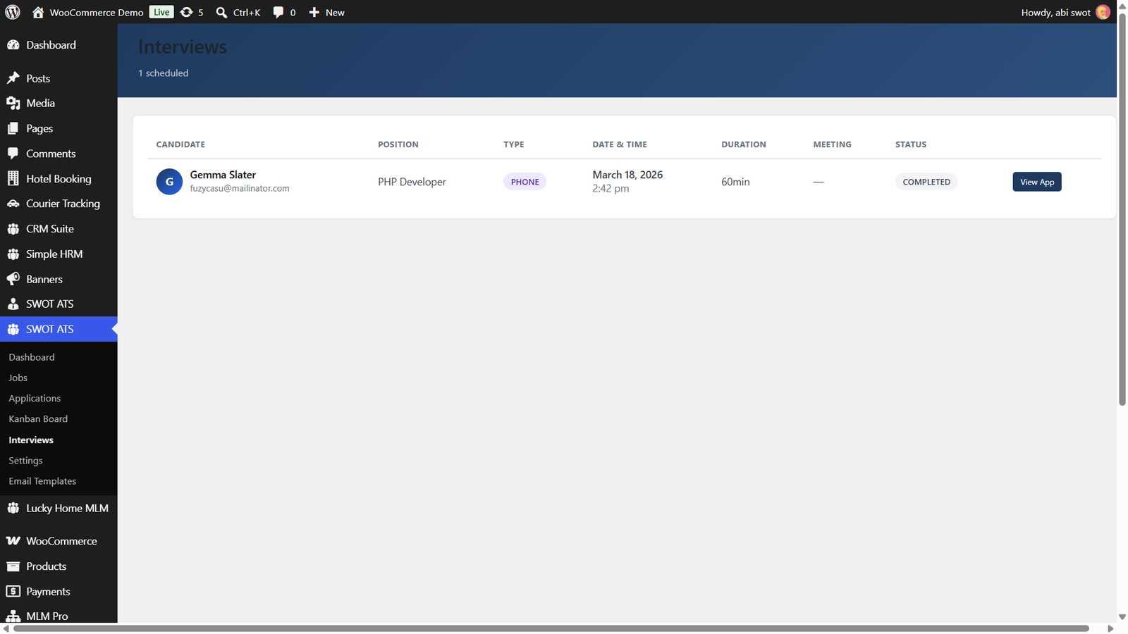 ATS Pro — interview scheduling screen