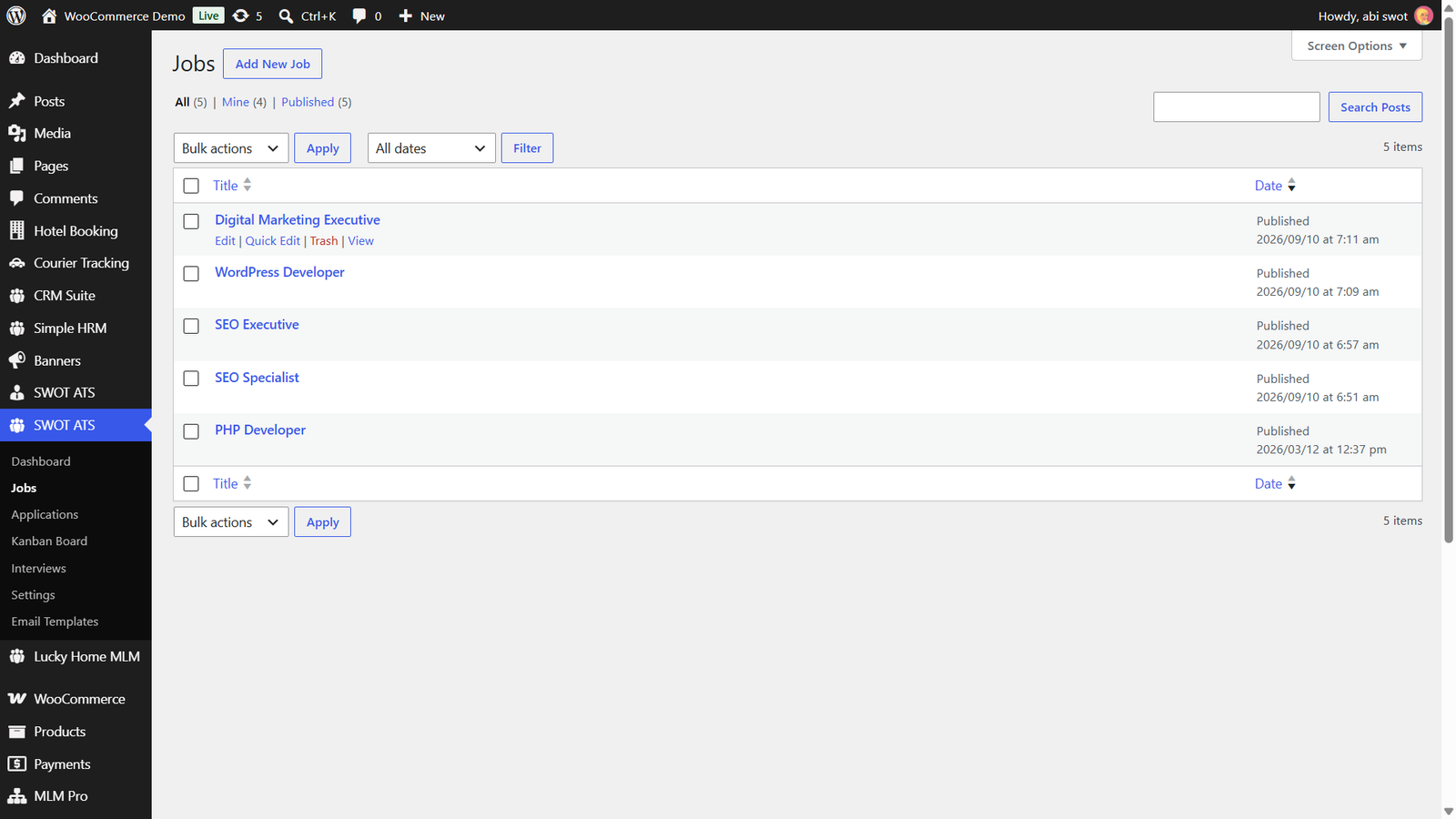 ATS Pro — job listings dashboard